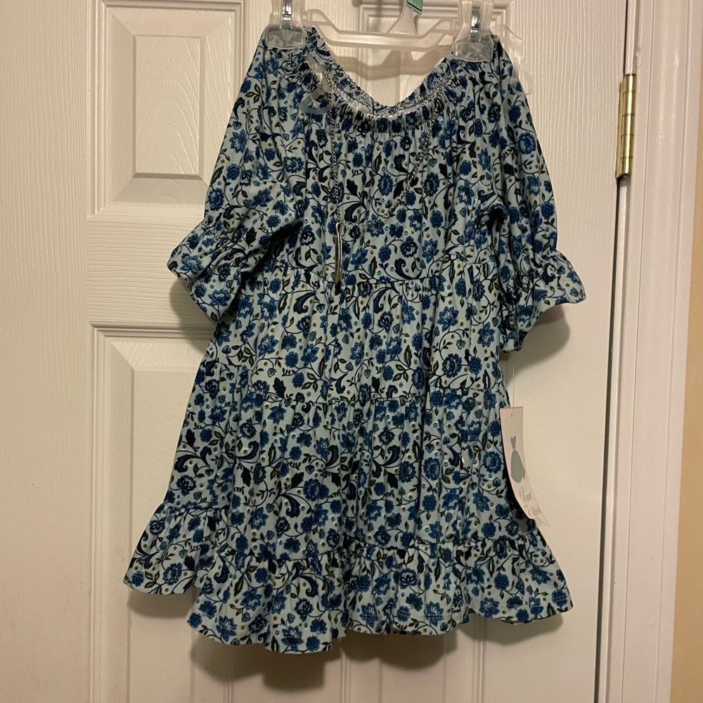 NWT Beautiful😍Sky Blue w Blue flowers🌺& Necklace Rare Edition Dress👗Sz 6X